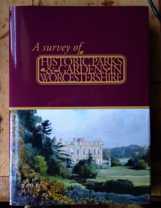 An image of the front cover of tthe book "A Survey of Historic Parks and Gardens in Worcestershire"